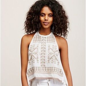 Free People Cross Stitch Embroidered Crochet Open Back Halter Top